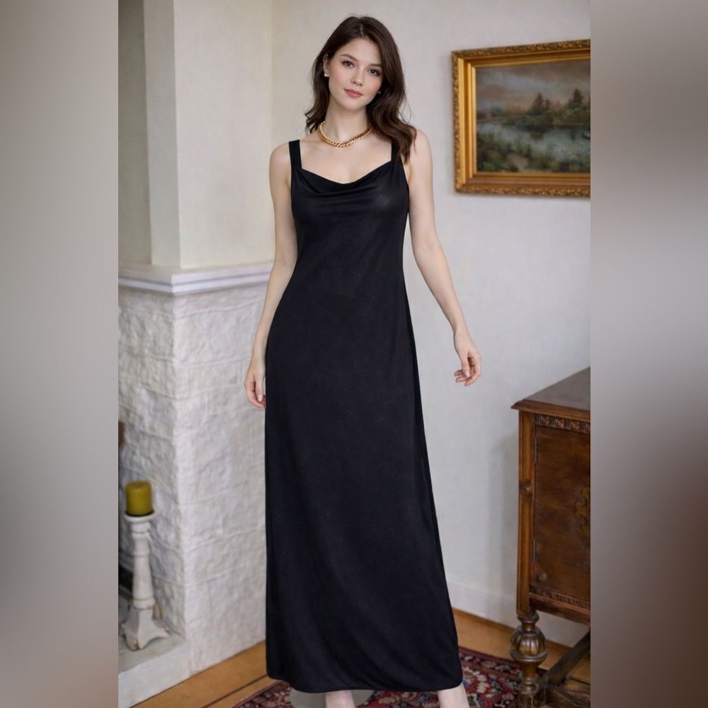 Vintage Lori M Black Evening Maxi LBD Dress